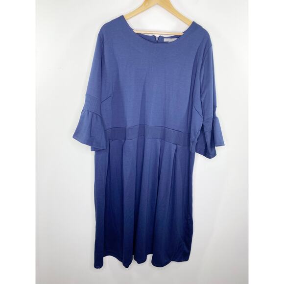 Jessica‎ London Midi Dress Women Plus 26W Blue Bell Sleeve Modest Cottagecore - Picture 1 of 9